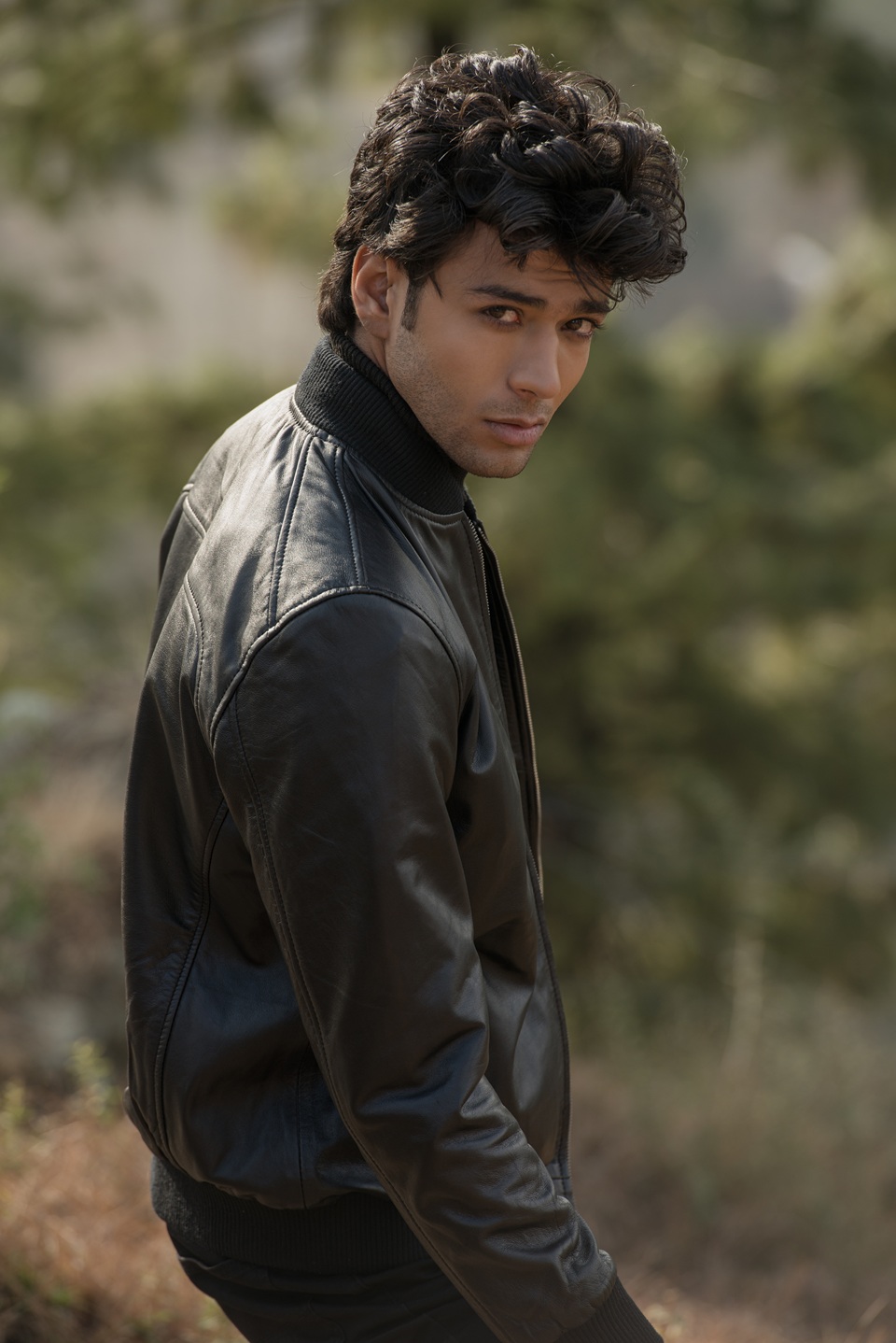 Custom Chris Black Leather Bomber Jacket